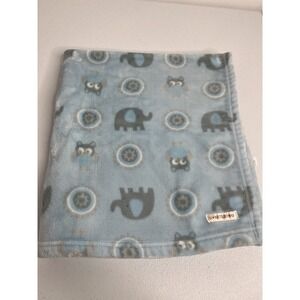 HTF Blankets & Beyond Baby Blanket Blue And Grey Elephant Owl Circles Plush Read